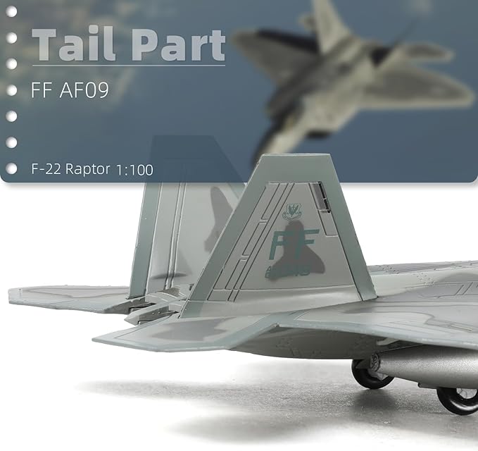 F-22 Raptor 1/100 Scale Diecast Metal Fighter Jet Model Stealth Combat Airplane Air Force Aircraft Alloy Model with Stand for Adult Military Collections or Gift (FF 03049)