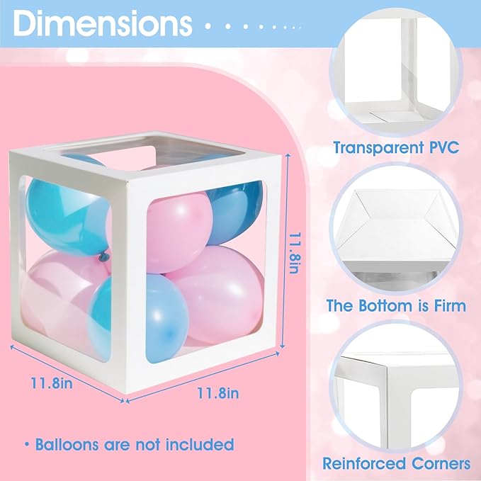 Ledido Baby Boxes with Letters for Baby Shower Decorations with 38 Balloons, 4 pcs Clear Baby Balloon Boxes Blocks for Baby Shower Decor Boy Girl Gender Reveal Decorations Backdrop Party (White)