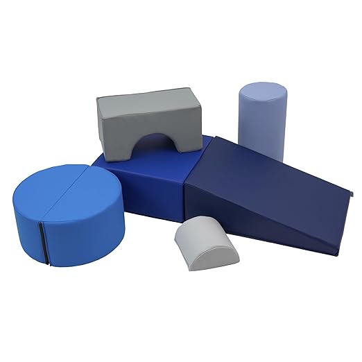 FDP SoftScape Playtime and Climb Multipurpose Playset for Infants, Toddlers 10m-2yrs; For Crawlers and Little Builders, Learn Gross Motor Skills at Home or Daycare (6-Piece)- Navy/Powder 12364-NVPB