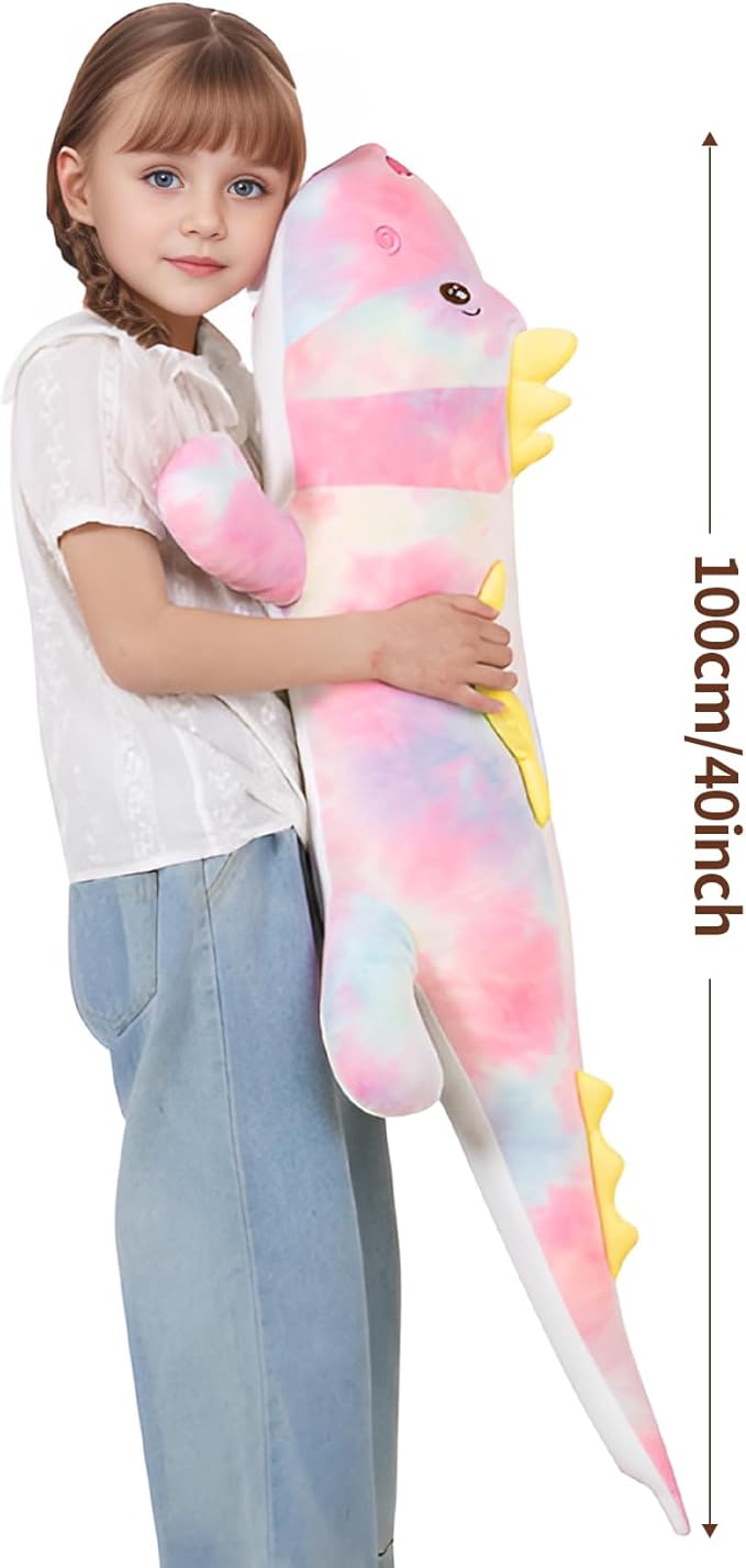 40inch Gaint Dinosaur Plush Stuffed Animals, Soft Rainbow Dinosaur Stuffed Large Pillow Toy, Cute Dinosaur Plushies Gift for Kids Boys Girls Birthday Holiday