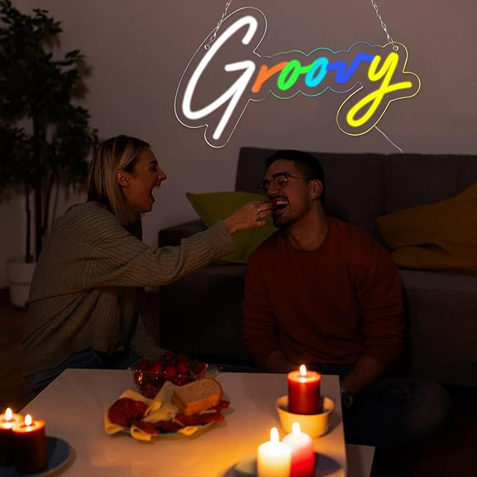 6-Color Groovy Neon Sign - 16x9 Inch Vintage Wall Decor for Game Rooms & Creative Studios, Unique Gift for Gamers/Designers
