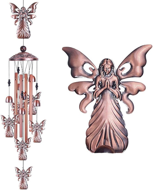 36" Garden Angel Wind Chimes Outdoor Indoor Decor -with 4 Aluminum Tubes 6 Bells 7 Angels Mobile Romantic Wind Catcher Angel Windchimes for Home, Xmas Mom Gifts, Balcony, Festival, Garden Decoration