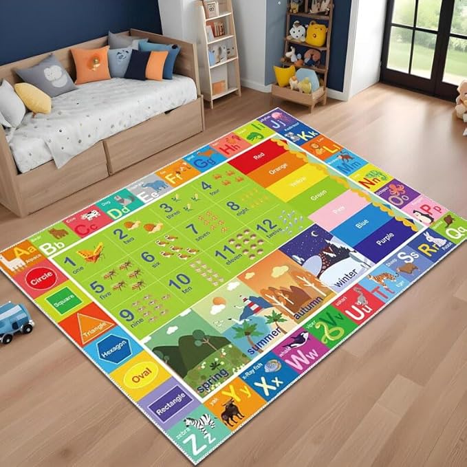 ABC Rug for Kids Playroom,Toddler Alphabet Mats Washable for Baby Area,Classroom,Play Room,Floor,Nursery (5x7FT)