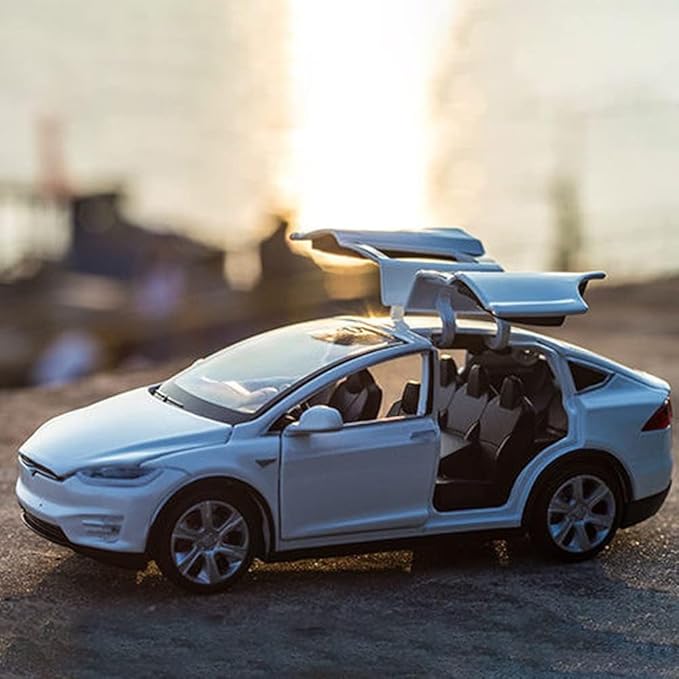 1:32 Scale Model X Alloy Car Model Diecast Toy Vehicles for Kids, Tesla car Model，Pull Back Alloy Car with Lights and Music,Mini Vehicles Toys for Kids Gift ，Children Birthday Gift (Model X -White)