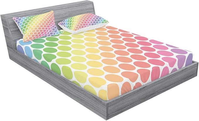 Ambesonne Polka Dots Fitted Sheet & Pillow Sham Set, Polka Dots in Soft Rainbow Colors Big Points Eternal Shapes Retro Pattern, Decorative Printed 3 Piece Bedding Decor Set, Full, Pink Yellow