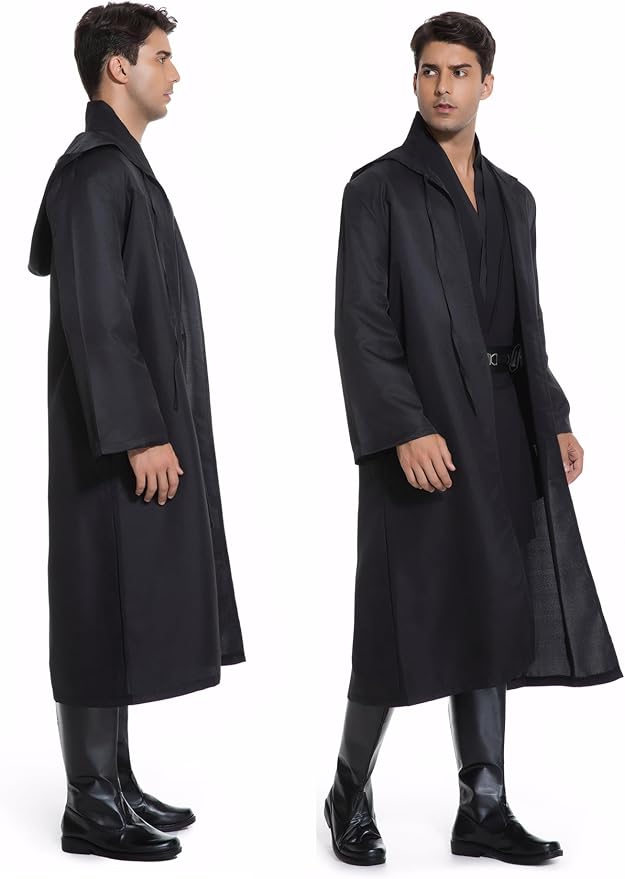 Men's Hooded Robe Tunic Cosplay Costume Knight Cloak Tunic Uniform Pants with Belt Full Set Halloween Outfits