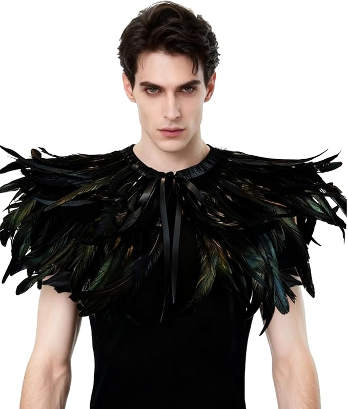 L'VOW Gothic Black Feather Shrug Cape Shawl Halloween Costume for Men