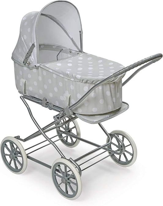 Badger Basket Just Like Mommy 3-in-1 Convertible Doll Pram, Carrier & Stroller - Gray/Polka Dots - Fits Dolls 18 to 22 Inches