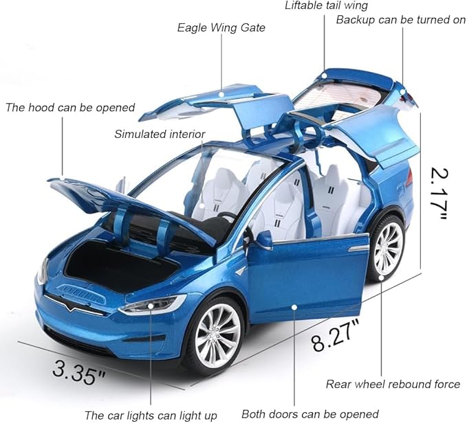 Zinc Alloy Model X Car Model,1:24 Scale Simulation Casting car Model Pull Back Diecast Toy Car, Mini Vehicles Toys with Lights and Music for Toddlers Kids Children Birthday Gift(Blue)