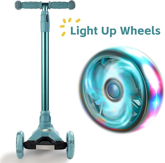 3 Wheel Scooter for Kids Ages 6-12,Kids Scooter with Light Up Wheels, Sturdy Deck Design, and 4 Height Adjustable Suitable for Kids Ages 3-12