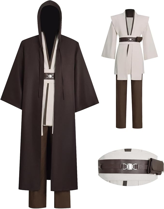 Mens Cosplay Costume White Tunic Hooded Cloak Robe Uniform Suit Halloween Outfit