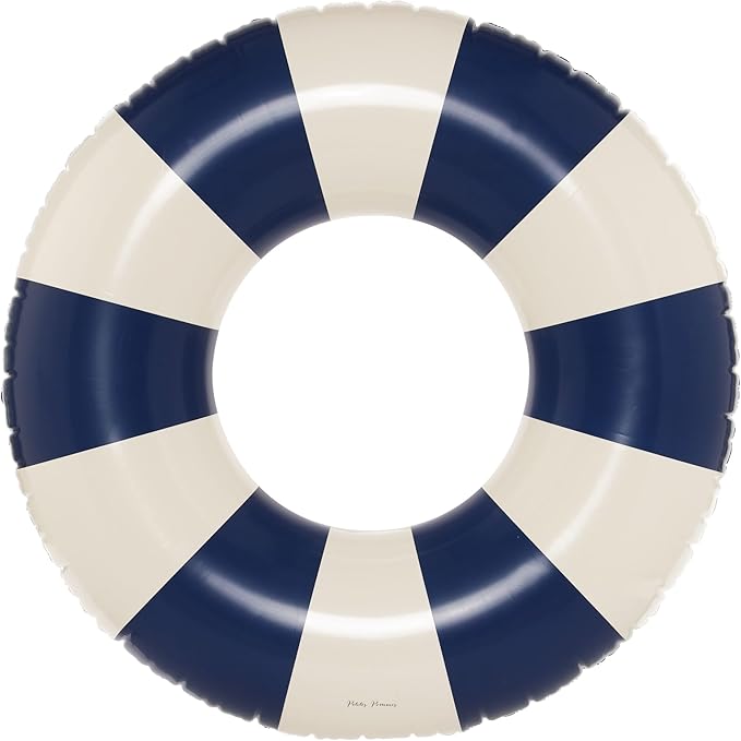 Petites-Pommes Tire Inner Tube for Adults - Durable Swim Ring, Handprinted Classic Striped Design Round Pool Floats, Soft Comfort Seaming, Packable Floats for Travel, Dark Blue, 47 inch