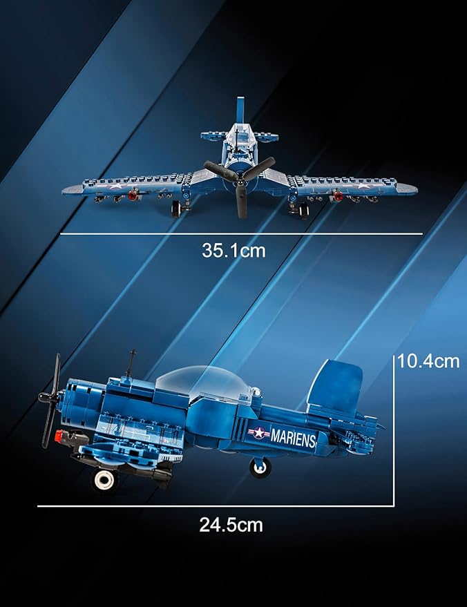SEMKY Military Fighter Jet F4U WW2 Fighter Aircraft Jet Corsair Air Force Building Block Set (440 Pieces) -Building and Military Toys Gifts for Kid and Adult
