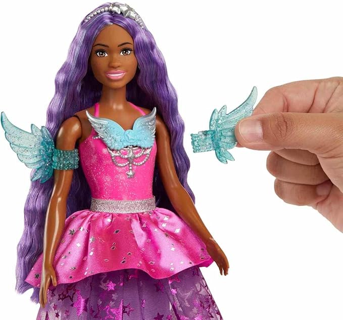 Barbie A Touch of Magic Fashion Doll, Brooklyn with Wing-Detailed Dress, 7-inch Long Colorful Hair, 2 Fantasy Pets & Accessories