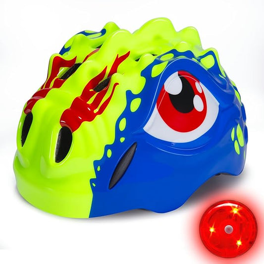 KINGBIKE Toddler Helmet 2-3-5-8 Years Kids Balance Bike Helmets Size Adjustable 3D Dinosaur with Led Light for Skateboard Scooter Cycling Skaterolling