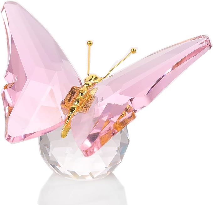Movdyka Crystal Butterfly Decor Figurines for Mom Women, Pink Glass Butterfly Craft Desk Office Dcorations Table Centerpieces, Animal Ornaments Paperweight