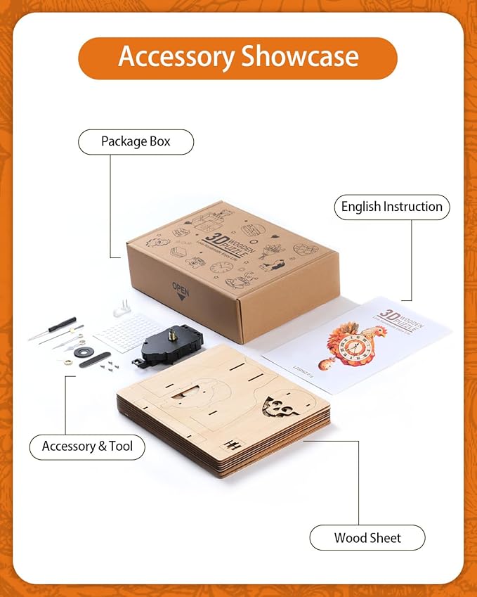 3D Wooden Puzzles for Adults, Hen Wall Clock DIY Set (with Pendulum), Beginner 29 Pcs Wooden Puzzles, Creative Gift Ideas for Adults Teens