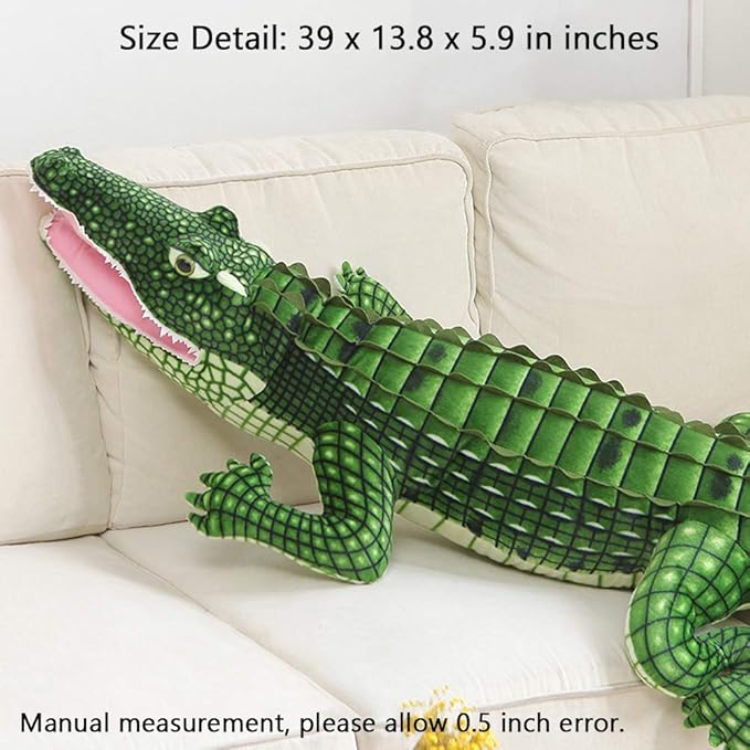 MMTTAO Alligator Plush Toy Realistic Crocodile Stuffed Animal 39 Inch Jumbo Animal Stuffed Soft Plushies Cute Dolls Collection Huggable Throw Pillow Cushion Gift for Kids Children Boys Girls, 39Inches