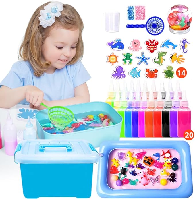 Magic Water Elf Toy Kit,Aqua Fairy Water Gel kit with 20 Magic Gel&14 Molds,Water Pets,Birthday Gifts,Party Favors,Make Your own Squishies Toys DIY Craft Kit for Kids Ages 3+