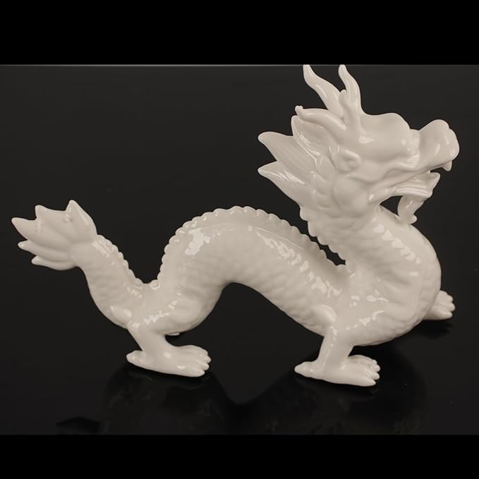 8.1in Large Chinese Dragon Statue, Dragon Figurines for Adults, Chinese Feng Shui Wealth Lucky Dragon Statue Table Top Ornament Decoration for Home, Office, Livingroom, Bedroom, Bookshelf, White