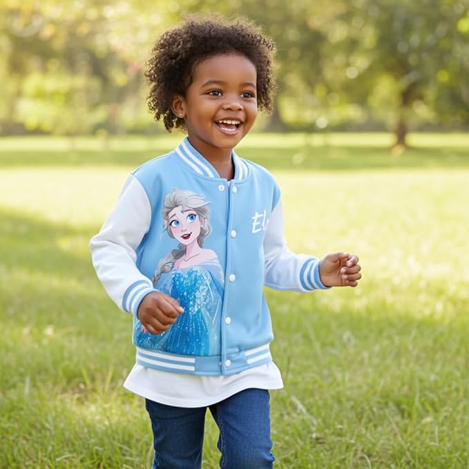 Disney Minnie Mickey Stitch Princess Frozen Elsa Marvel Jacket Lightweight Coat Button up Color Block Sweatshirt 2-14 Years