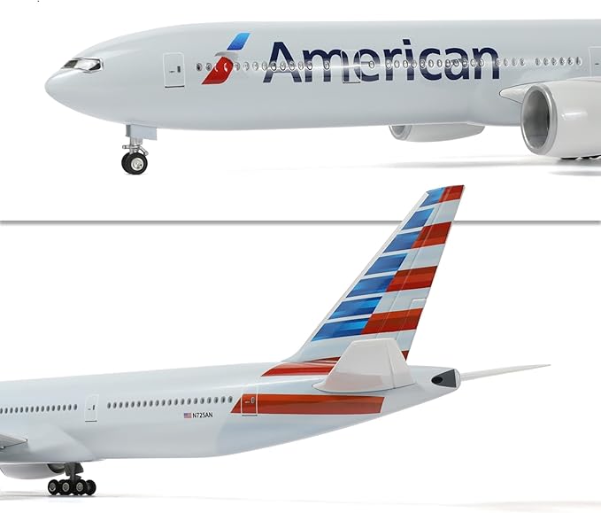 1/150 Boeing 777-300ER AA Airlines 18.5 inchs Large Model Diecast Airplane Model Kits with Stand Airlines Models Display Collectible for Aviation Enthusiast Gift