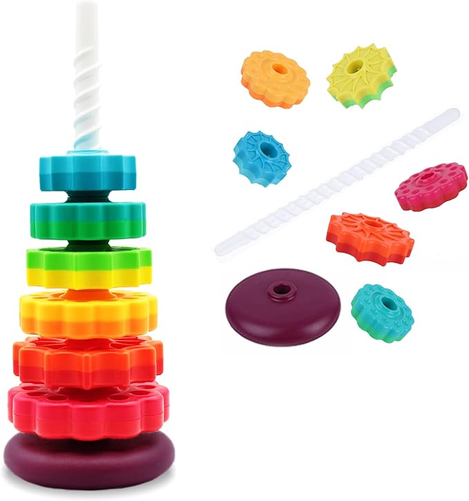 Educational Spinning Stacking Toys, Rainbow Stacking Rings Baby Toy, Montessori Sensory Learning Toy for Girls and Boys Toddlers Toys for 1-3 Year Old