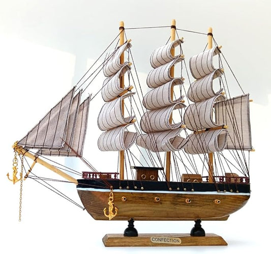 Model shipHandmade Crafts Sailing Ocean Theme Smooth Sailing Model Mediterranean Sailing Wooden Sailing Boat Suitable for Home Office Desktopssailboat Model(Brown) Ship