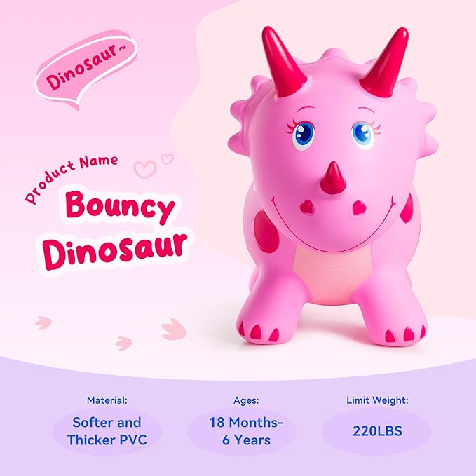 ZOOJOY Dinosaur Bouncy Animal Hopper, Inflatable Bouncy Horse for Toddlers 2-5, Ride-on Bouncing Hopper Toys with Pump for Indoor & Outdoor, 3 4 5 6 7 Years Birthday Gift for Boys & Girls