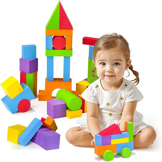 Large Building Blocks for Toddlers 2-3, Big Foam Building Blocks, Baby Bath Toys, Soft Stacking Blocks Set, Montessori & Sensory Learning Toys for 18+ Month Old Boys & Girls (36PCS)