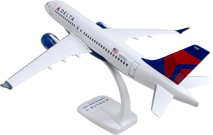 Flight Miniatures Delta (07-Cur) A220-100 1:100 Scale - Plastic Snap-Fit Model Airplane - Collectible Replica of Delta Airlines Aircraft - Part# AAB-22010C-001