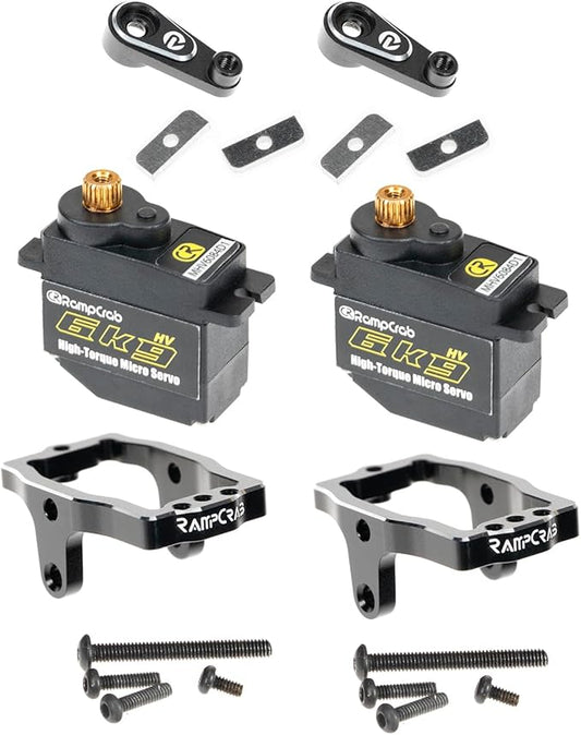 RampCrab 6kg RC Steering Servo with Servo Mount Bracket and Servo Horn for TRX4M RC Car, 2 Sets, 1/18 Upgrades Parts, Suitable for TRX4-M Bronco, Defender, K10 (Black Horn)