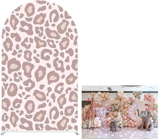 4x7ft Double-Sided Stretchy Arch Stand Covers for Wild Birthday,Leopard Prints Pattern Chiara Backdrops Arched Stretchy Fabric Covers, Junlge Safari Parties Banner GX-318