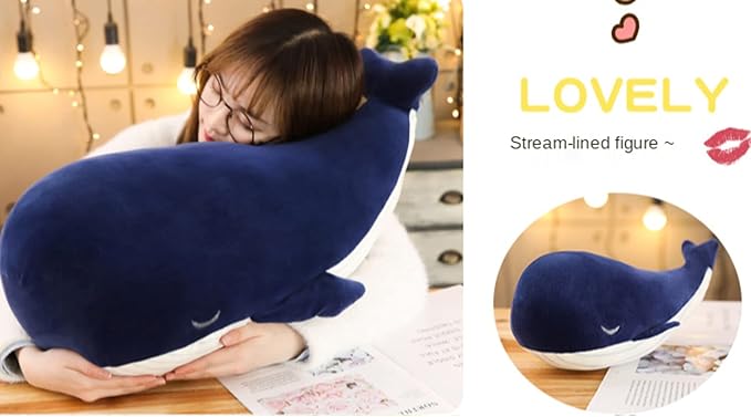 MUPI Whale Stuffed Animals Plush Pillow 4 Size Cute Soft Cotton Plushies Pillows Kawaii Blue Whale Toy Gifts for Kids Boys Girls Adults (Blue, 18 Inch)
