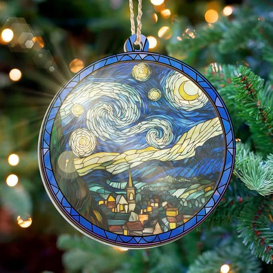 Starry Night Van Gogh Christmas Ornaments 2025 - Suncatcher Ornaments Christmas Decorations - Watercolor Starry Night Decorations, Housewarming Gift Ideas, Gifts for Artists Art Lovers