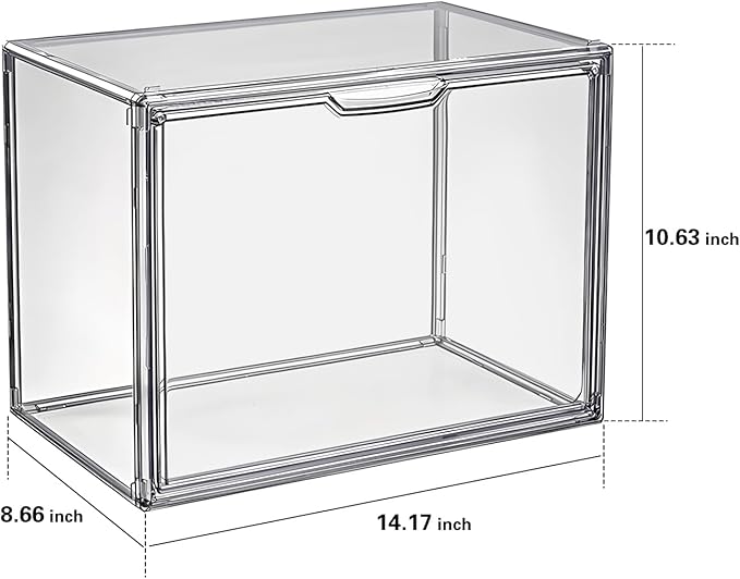 Clear Stackable Plastic Storage Bins with Magnetic Lid, Dustproof Book & Cosmetic Display Cases, Large Figures Collectibles Showcase, Shoe Box, Protection Organizer (Gray, L-1 Pack)