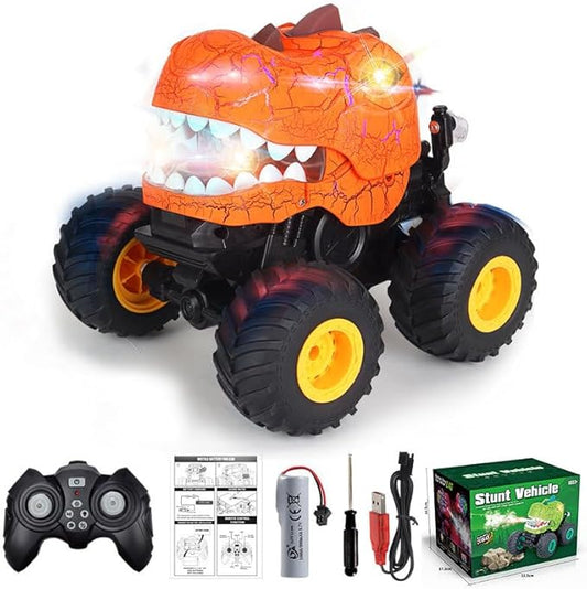 Dinosaur Remote Control Car, Monster Truck Toys with Spray, Light & Sound, 2.4GHz All Terrain RC Cars for Boys Age 4-7, Birthday Gifts for Kids 3-5 6 7 8-12