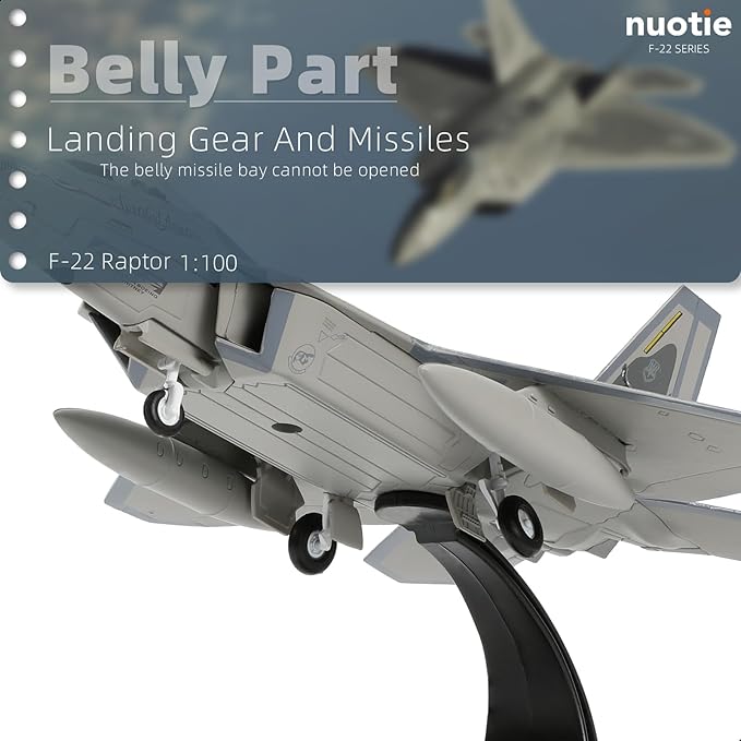 1/100 F-22 Raptor Jet Fighter Model Stealth Combat Airplane Air Force Aircraft Alloy Metal Diecast Wing F22 Diecast Plane Model with Display Stand Collection Gift for Adult (AF91001)