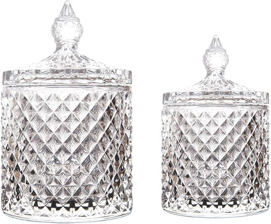 Maypink Crystal Diamond Faceted Jar with Lid,Suitable as A Candy Dish,Cookie Tin,Biscuit Barrel,Decorative Candy Jar Sugar Bowl (Crystal, Set of 2)