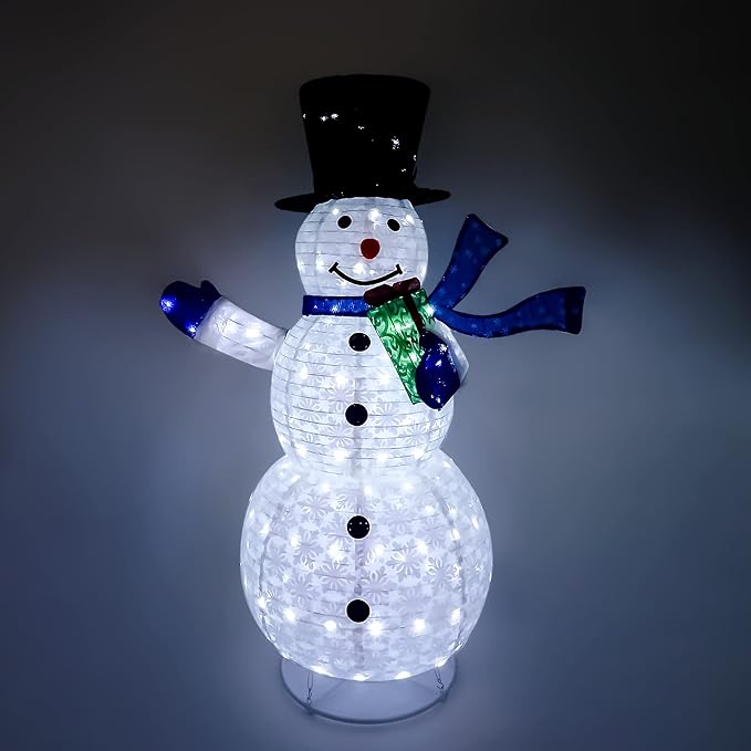 Joiedomi Snowman Christmas Outdoor Decoration, 150 LED Lighted Christmas Holiday Decorations, Collapsible Snowman Yard Lights Backyard Garden Lawn Xmas Decor, Blue Scarf
