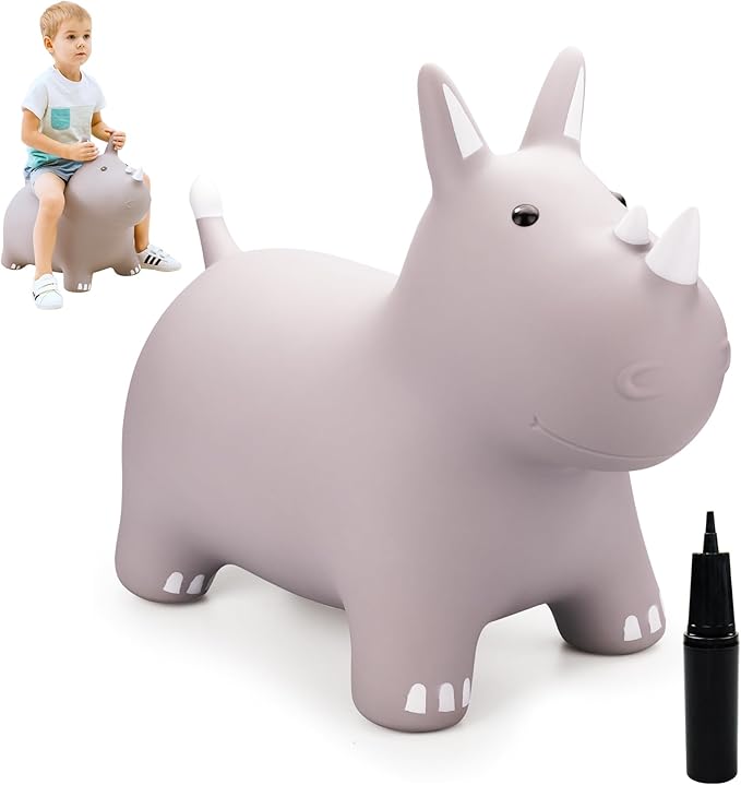 ZOOJOY Bouncy Horse Animals Hopper,Inflatable Bouncing Horse Jumping Animals for Toddlers,Ride On Hopping Toys for Girls/Boys,Great Gift W/P (Grey)