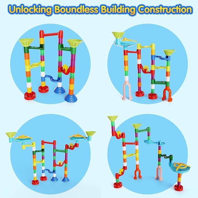 Marble Run Toy, 110pcs Marble Maze Kit STEM Educational Learning Toy for Kids, Mable Race Construction Railway Building Blocks with 60 Marbles Birthday Gift for Boys Girls 3 4 5 6 7 8 + Years Old