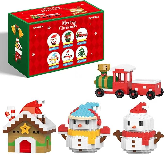 Mini Christmas Building Blocks Toy - 4 Pack Santa Claus Design Set, Holiday Crafts for Family, Kids, Boys & Girls, Ages 6+,DIY Christmas Stocking Stuffers Gifts,Xmas Newyear Birthday Gifts