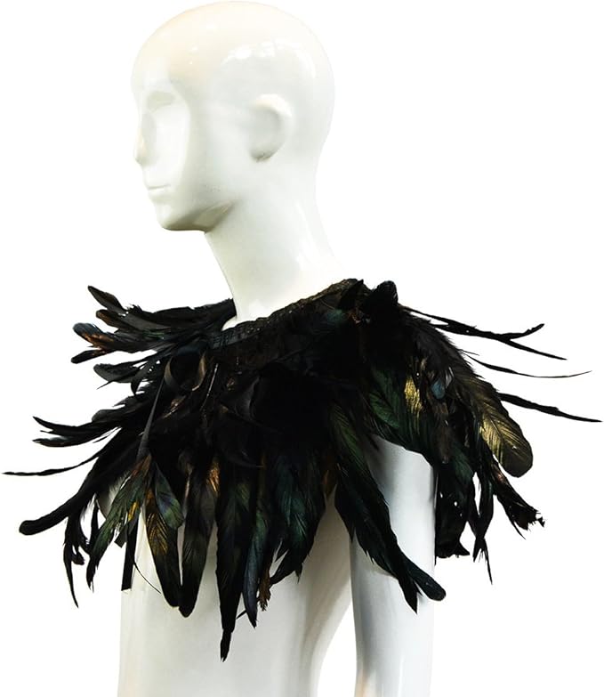 L'VOW Gothic Black Feather Shrug Cape Shawl Halloween Costume for Men