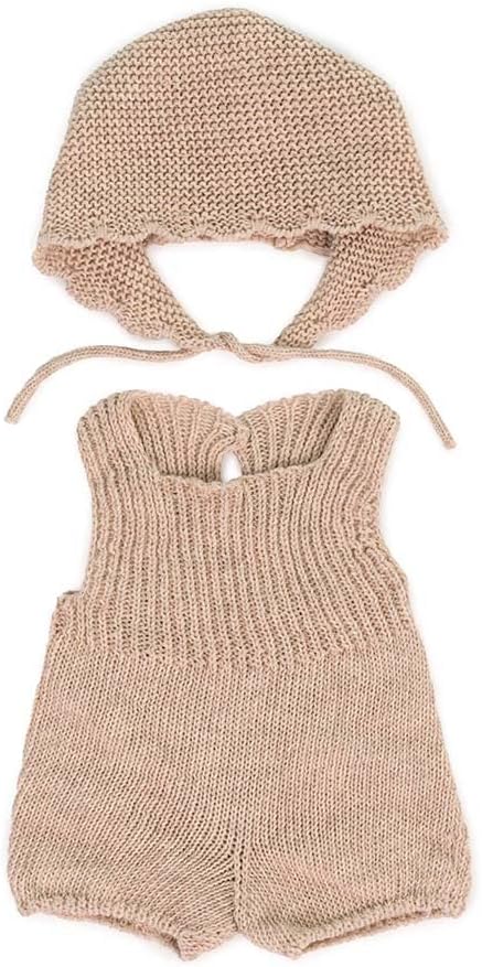 Miniland Clothes for Dolls 15'' Knitted Outfit Rompers & Bonnet - ECO, Made in Spain, Quality, Role Play, Educational