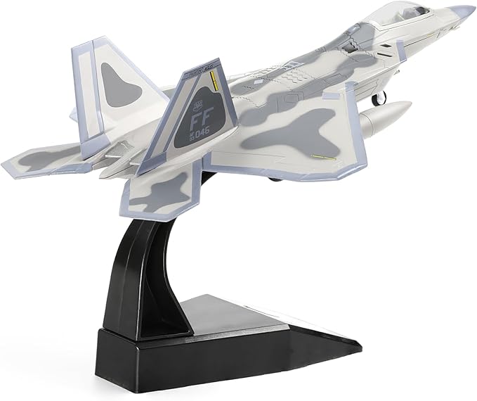 F-22 Raptor 1/100 Scale Diecast Metal Fighter Jet Model Stealth Combat Airplane Air Force Aircraft Alloy Model with Stand for Adult Military Collections or Gift (FF 03046)