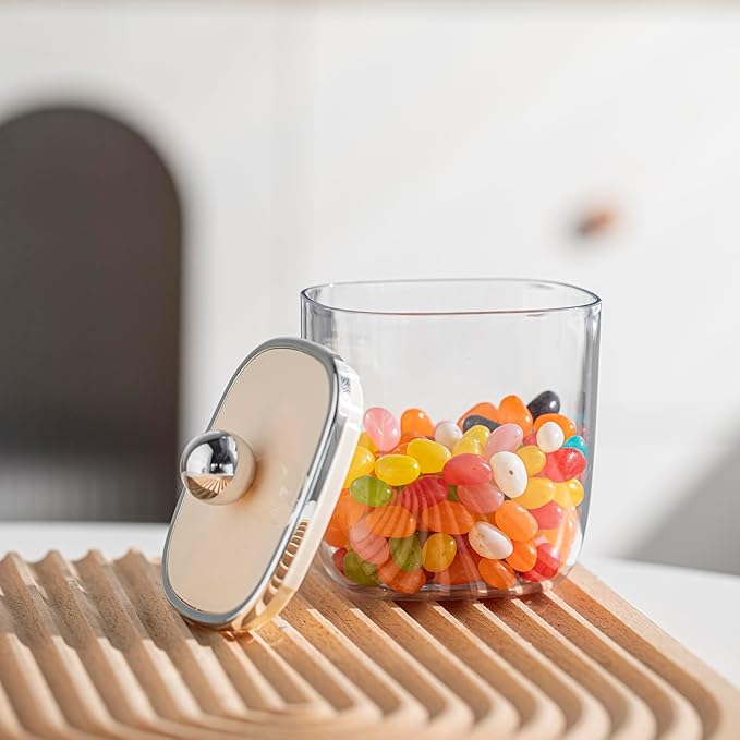 13oz Clear Plastic Jar with Lid for Kitchen Counter, Plastic Apothecary Jar for Cotton Swabs, Balls, Cotton Pads, Floss Picks,400ml