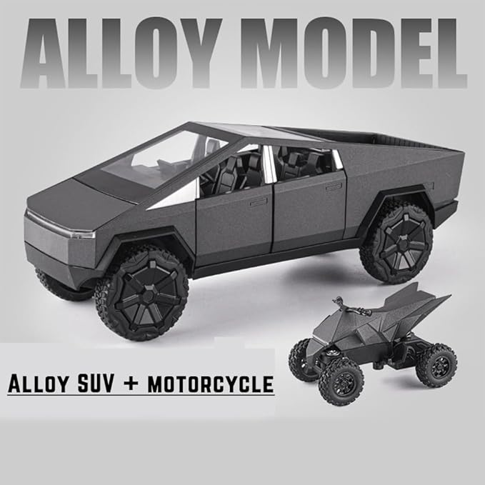 1/24 Toy Truck Model Pickup Truck with RV Motorcycle, Alloy Diecast Metal Model Toy Trucks Vehicle with Sound and Light, Simulated Pick-Up Play Trucks for Kids Adults (Dark Gray)