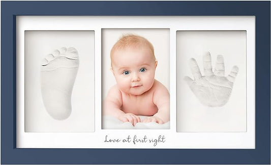 Baby Hand and Footprint Kit - Clay Handprint Keepsake Frame, Newborn Nursery Picture Frame, Personalized New Mom Gifts for Baby Shower & Registry (Midnight Blue)