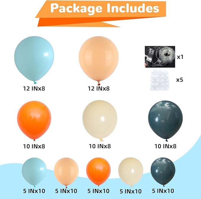 Orange and Blue Balloons Arch Kit Retro Dusty Blue Teal Orange Ivory White Beige Nude Latex Party Balloons Garland for Thanksgiving Fall Autumn Baby Shower Birthday Party Decoration